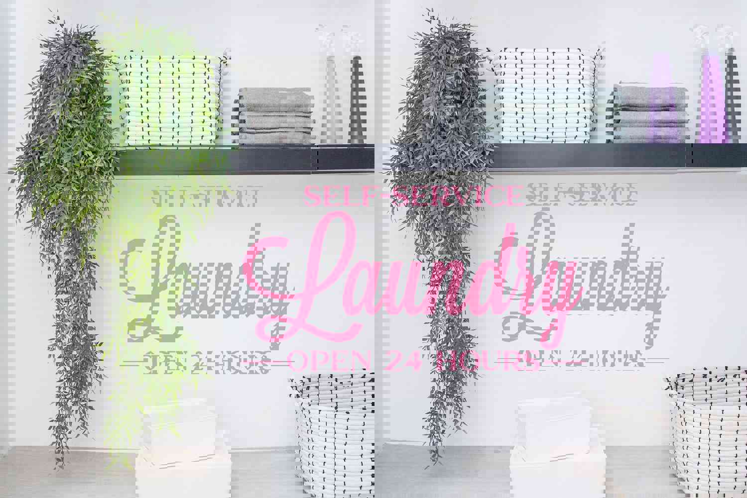 Self-Service Laundry Open 24 Hours Bold Wall Decal | Laundry Room Vinyl Sticker