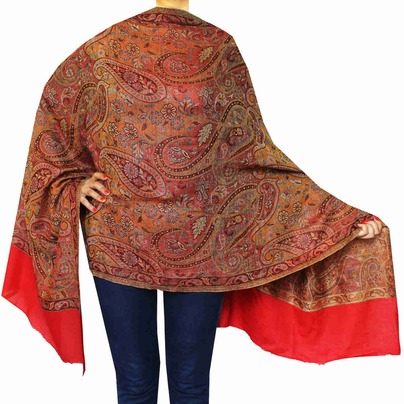 Maple Clothing India Wool Paisley Scarf Shawl (84 x 30 inches) - Handmade in Kashmir