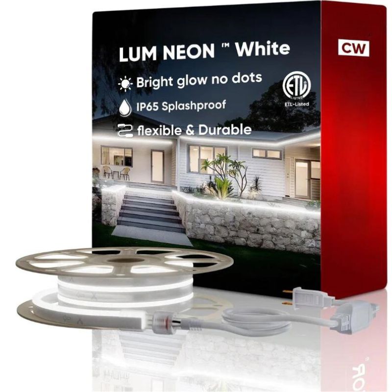 Super Bright 110V LED Neon Rope Light - 6.5W/Meter, 6300K Cool White, 226 LM/Meter