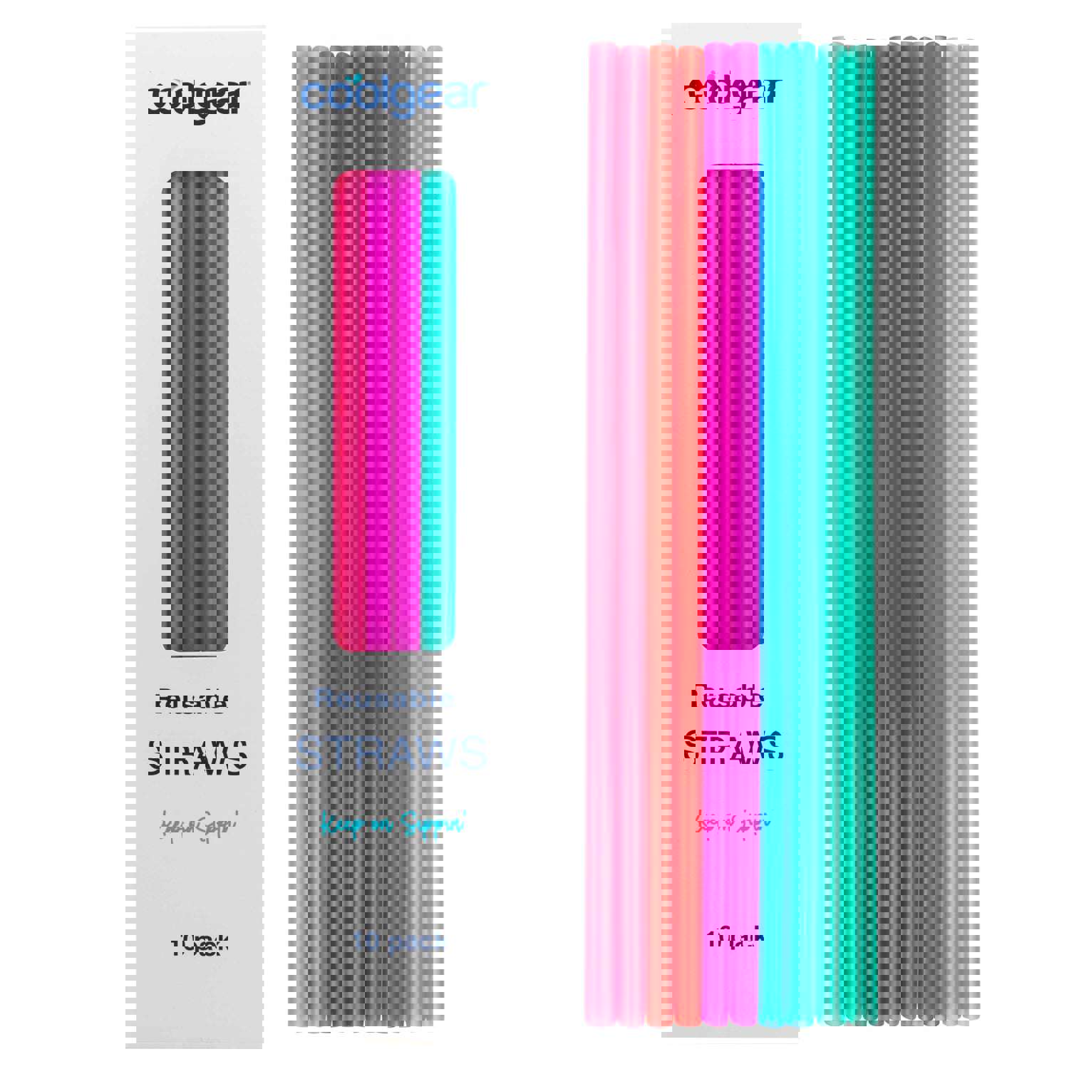 Cool Gear 10-Pack Reusable Drinking Straws - Eco-Friendly & Dishwasher Safe