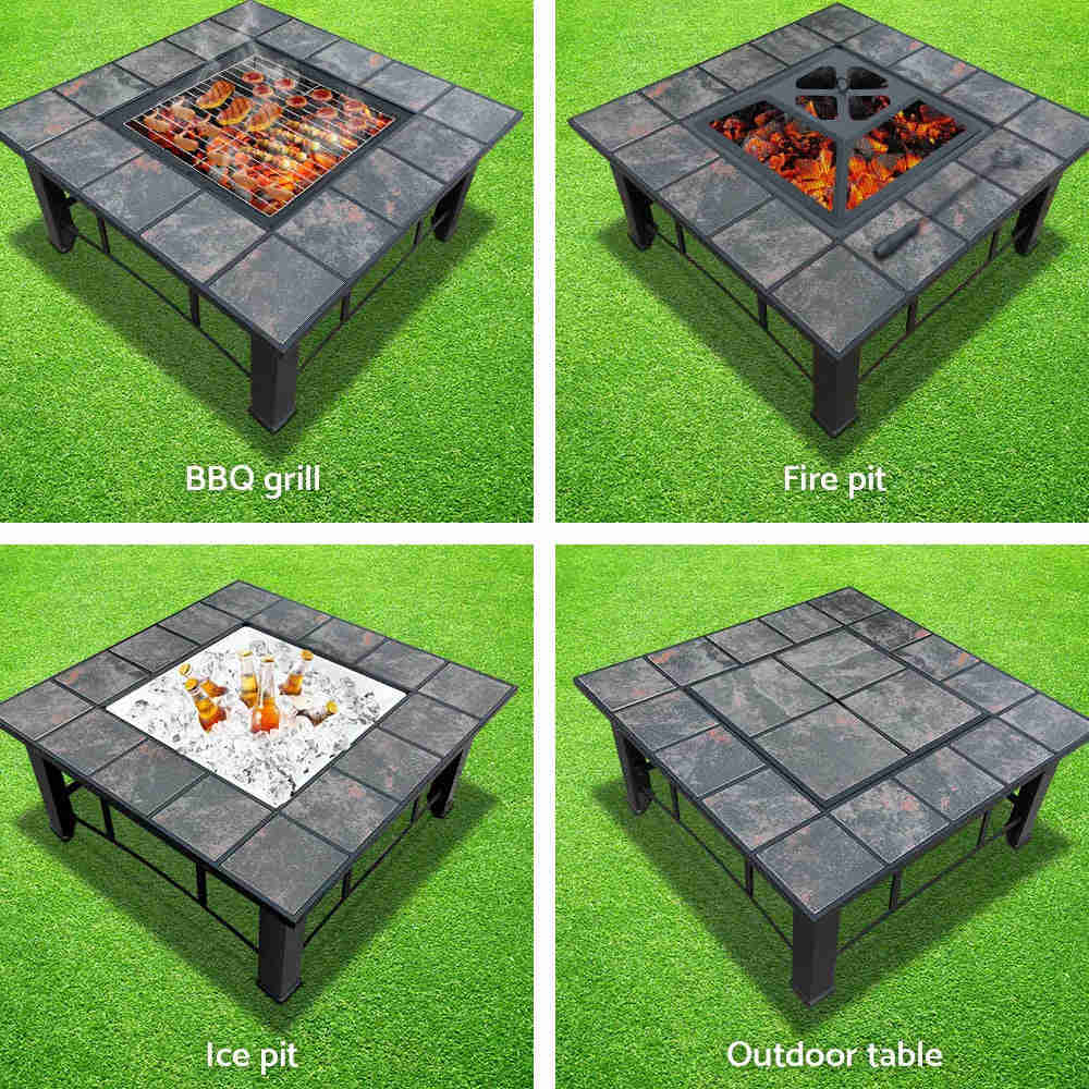 4-in-1 Fire Pit BBQ Grill Smoker Table for Outdoor Garden