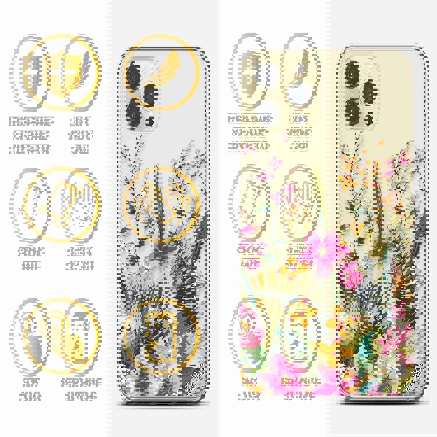 High-Quality TPU Clear Case with Blossom Flower Design for iPhone & Samsung Phones