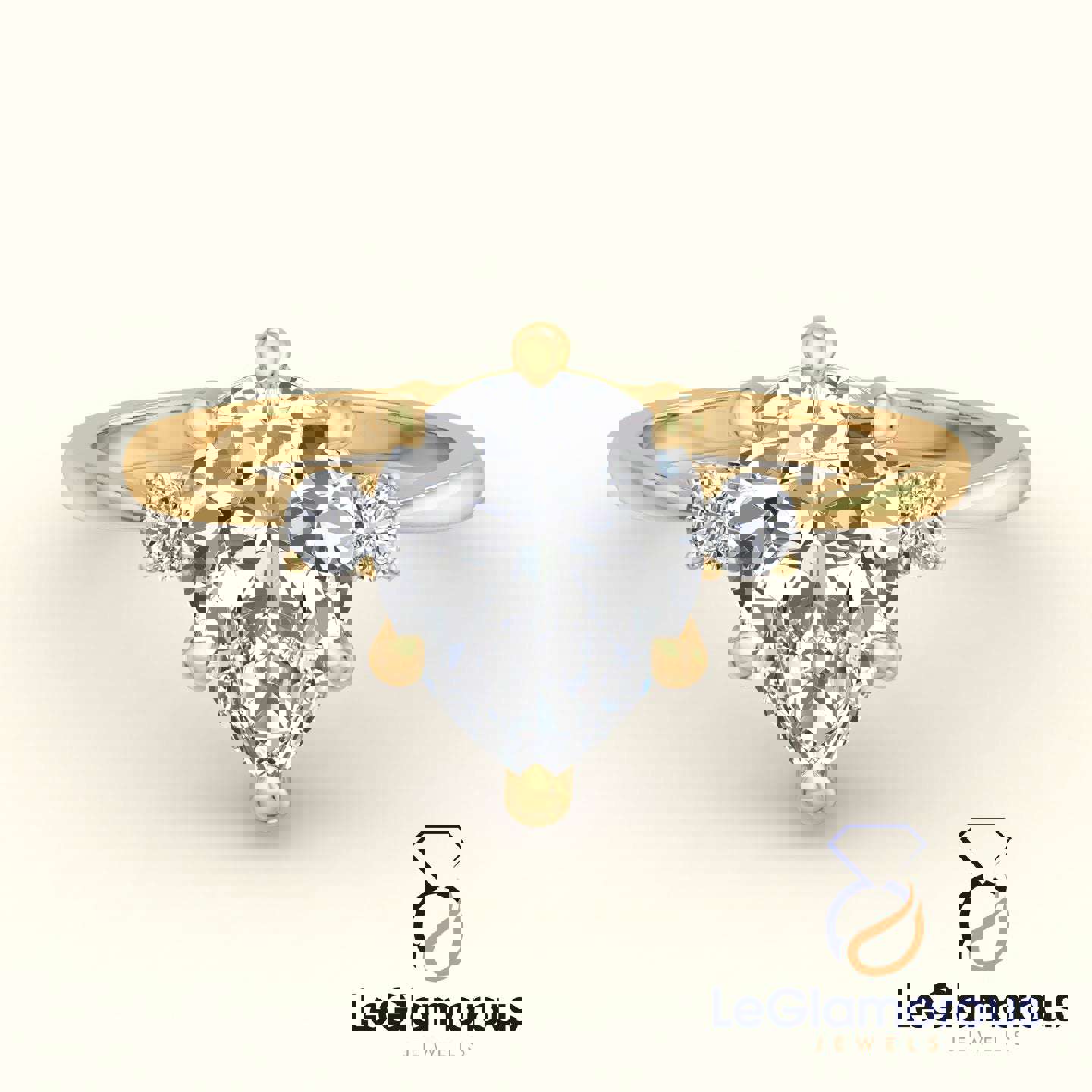 Pear Cut Three Stone Engagement Ring with Lab Grown Diamond