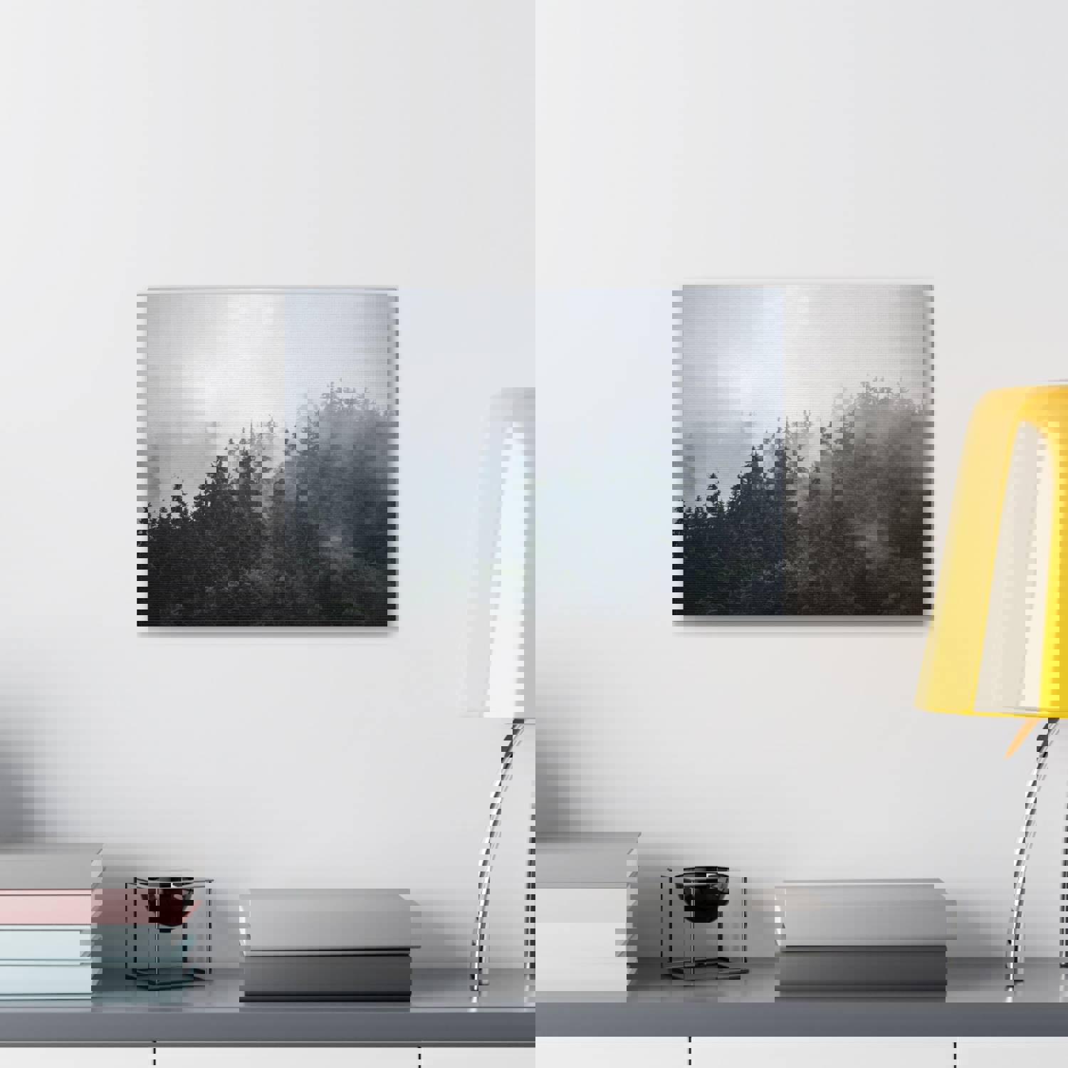 Foggy Pine Tree Green Forest Nature Wilderness Photography Canvas Wall Art for Home Decor Ready-to-Hang