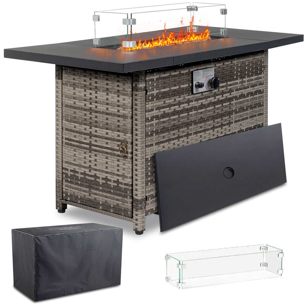 SEGMART 43 Propane Fire Pit, 50,000 BTU Auto-Ignition Gas Fire Pit Table with Rain Cover and Tempered Glass Wind Guard