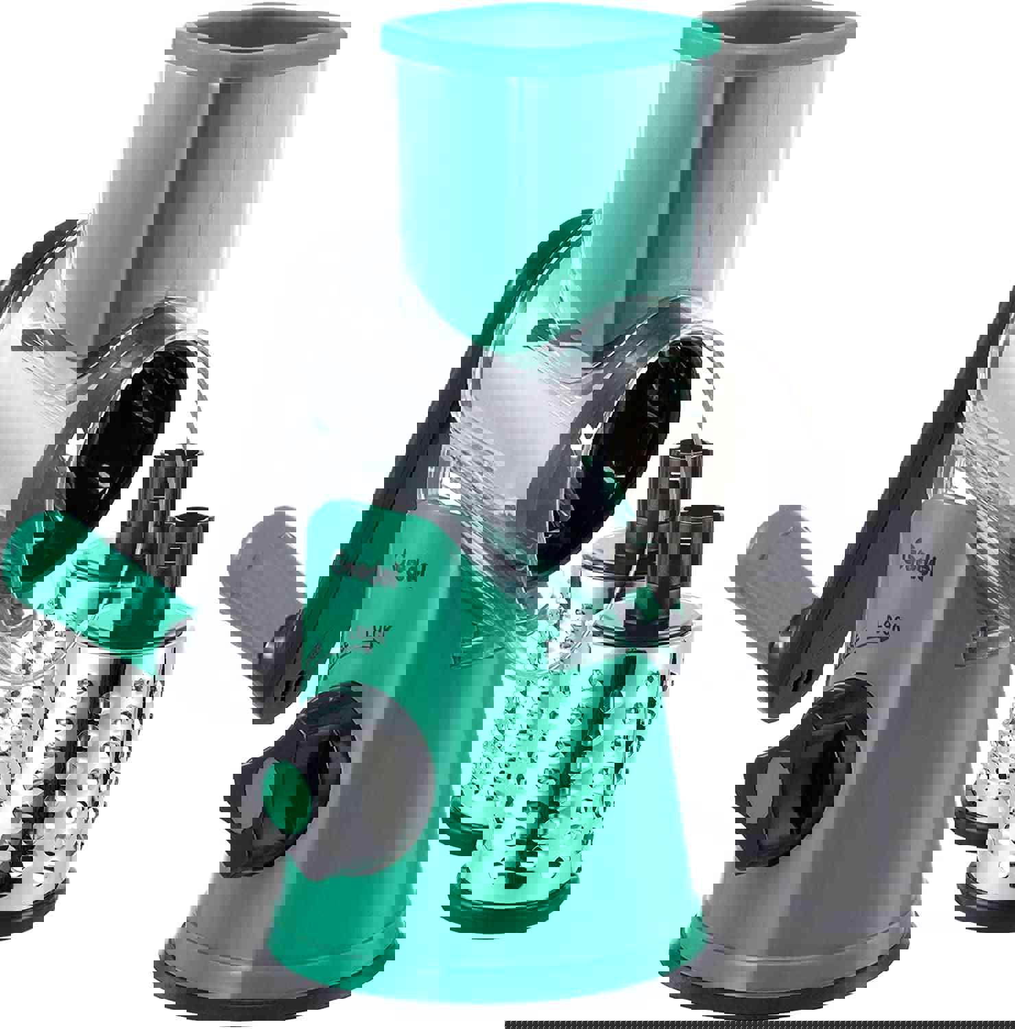 Rotary Cheese Grater with 3 Interchangeable Blades - Kitchen Mandoline Slicer for Fruits and Nuts