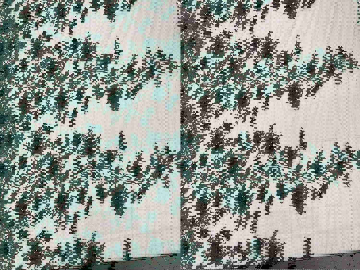 Hunter Green Two Tone 3D Floral Embroidered Beaded Mesh Lace Fabric