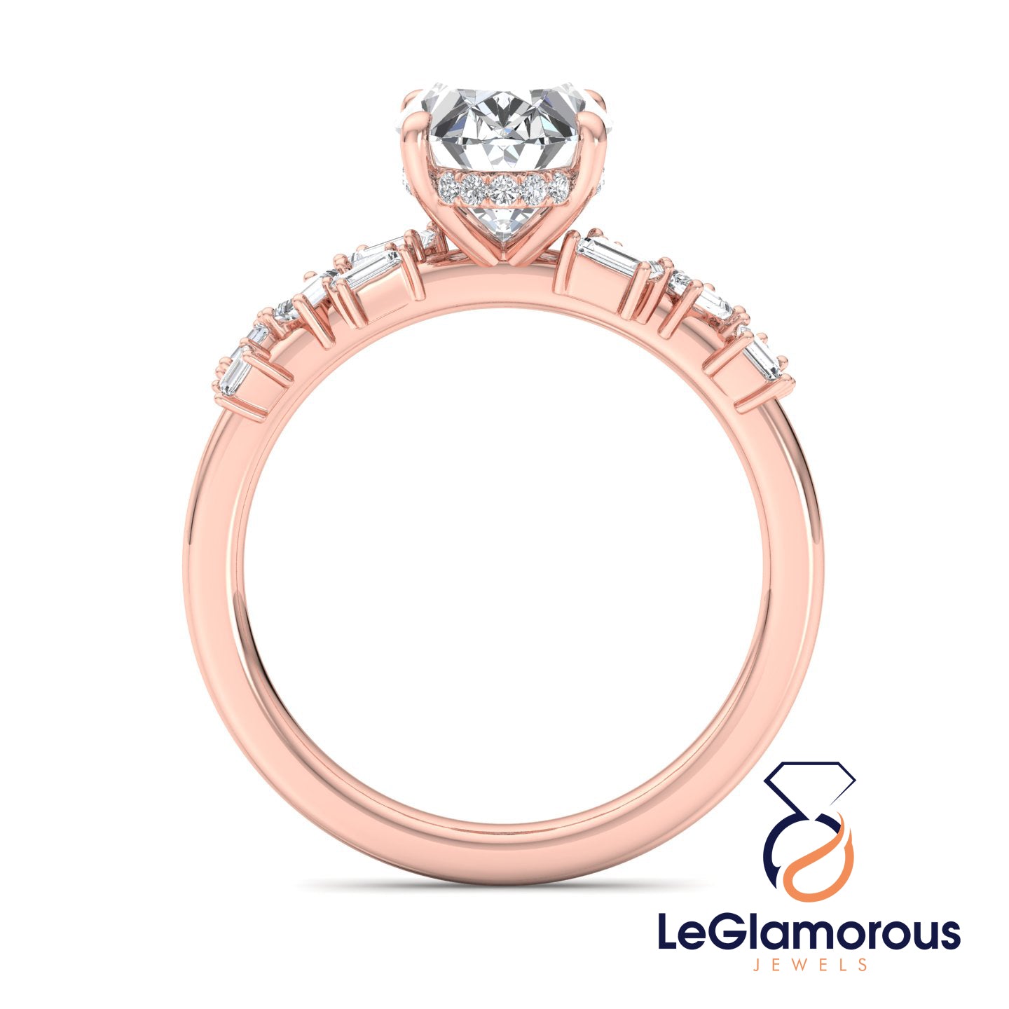 Oval Cut Hidden Halo Pave Style Lab Grown Diamond Engagement Ring