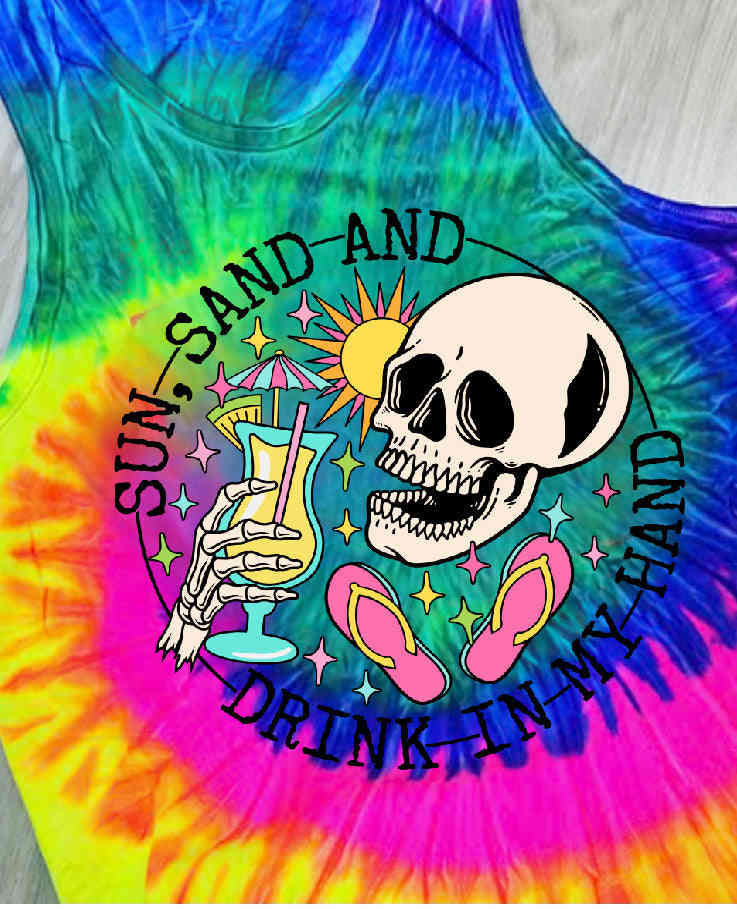 Sun, Sand, Drink in my Hand - Tie-Dye Tank Top