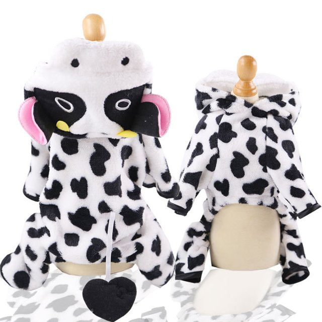 Cow Plush Hoodie Winter Warm Pet Clothes for Cats and Dogs