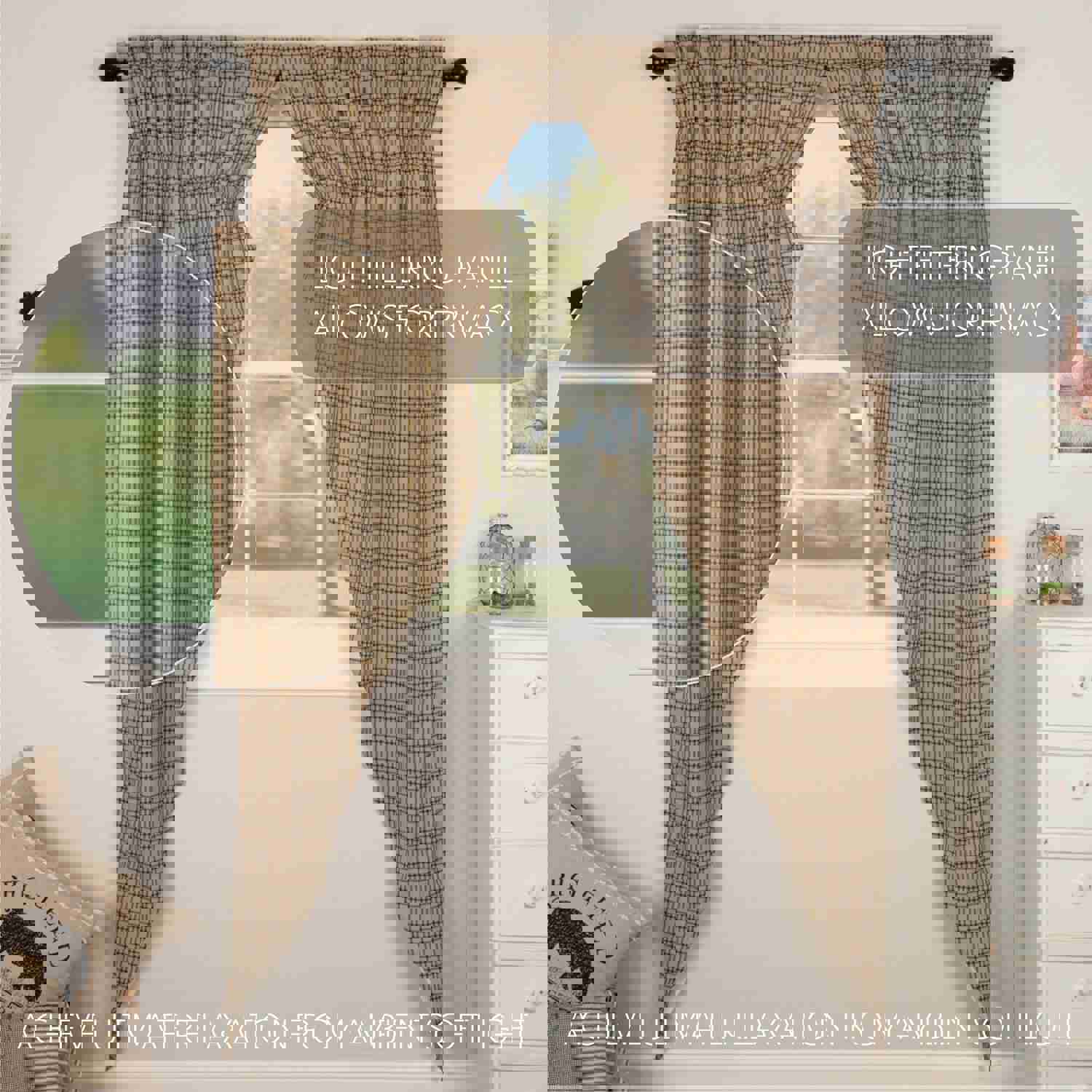 Sawyer Mill Charcoal Plaid Prairie Long Panel Curtain Set of 2