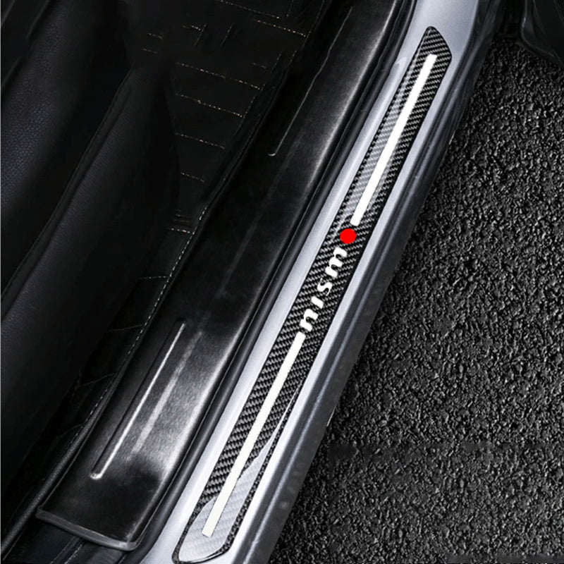 JDM Nismo Carbon Fiber Car Front Door Welcome Plate Sill Scuff Cover Decal Sticker 2pcs Set