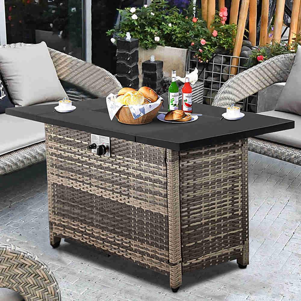 SEGMART 43 Propane Fire Pit, 50,000 BTU Auto-Ignition Gas Fire Pit Table with Rain Cover and Tempered Glass Wind Guard