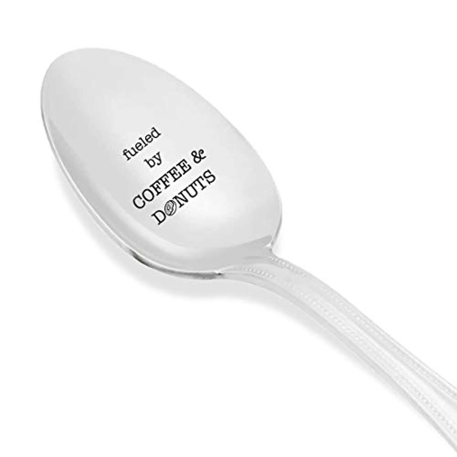 Fueled By Coffee And Donuts Engraved Stainless Steel Spoon - Perfect Gift for Coffee Lovers