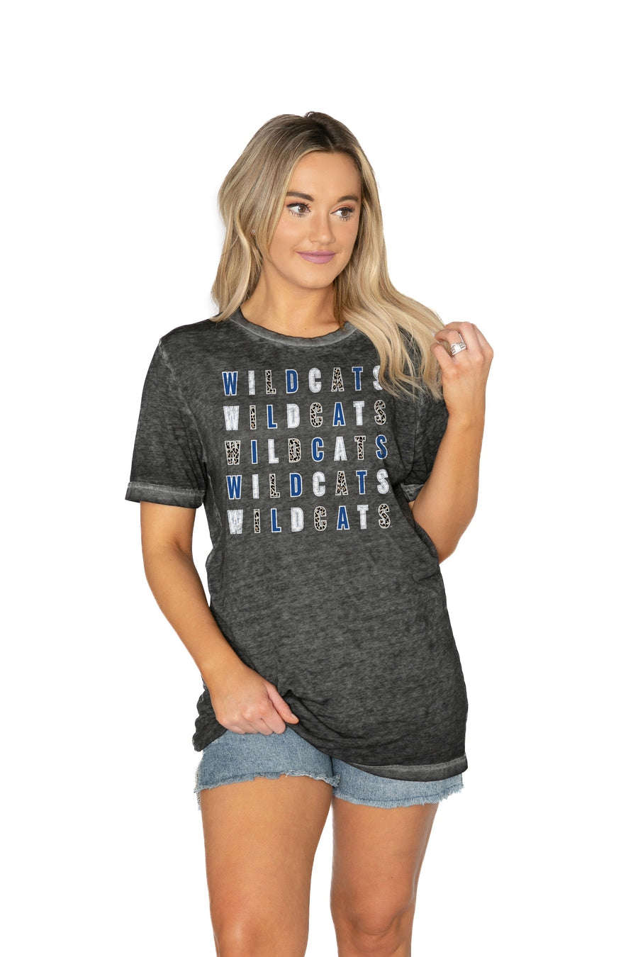 KENTUCKY WILDCATS RUNNING WILD ACID WASH BOYFRIEND TEE
