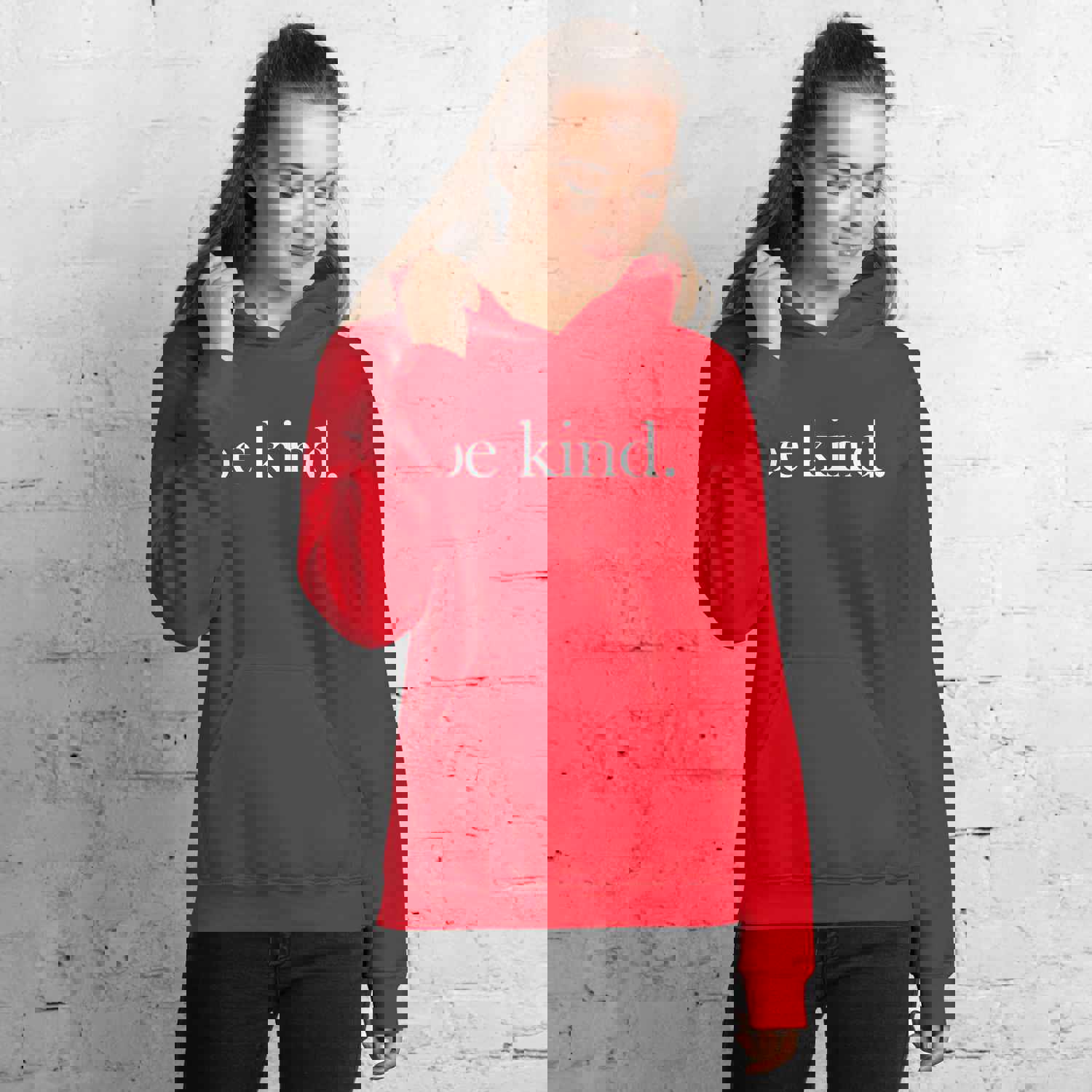 be kind. White Font Hoodie (Gildan) - Soft & Stylish for Cooler Evenings