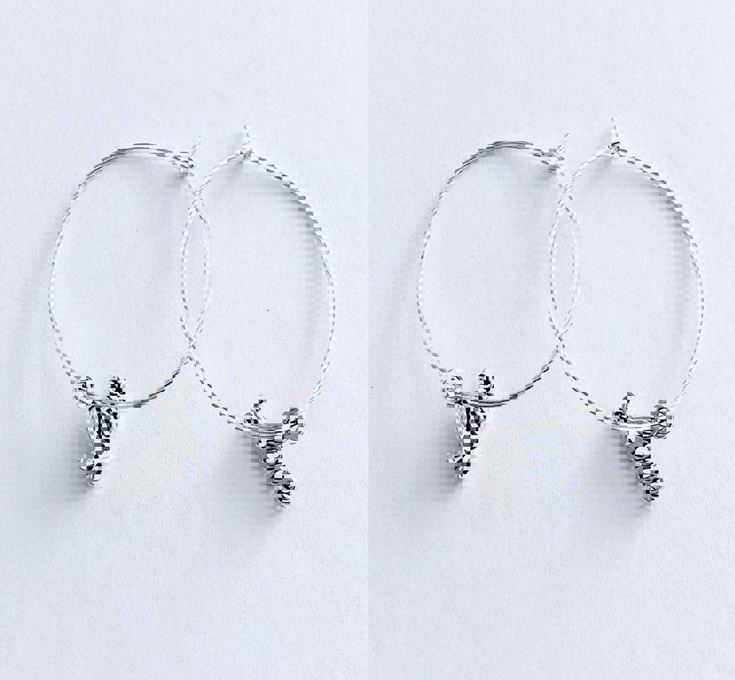 Love Silver Hoop Earrings with Love Charms - Anniversary & Birthday Gift for Her