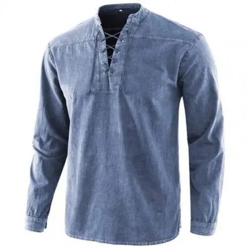 Nukty Vintage V-Neck Long Sleeve Cotton T-Shirt for Men
