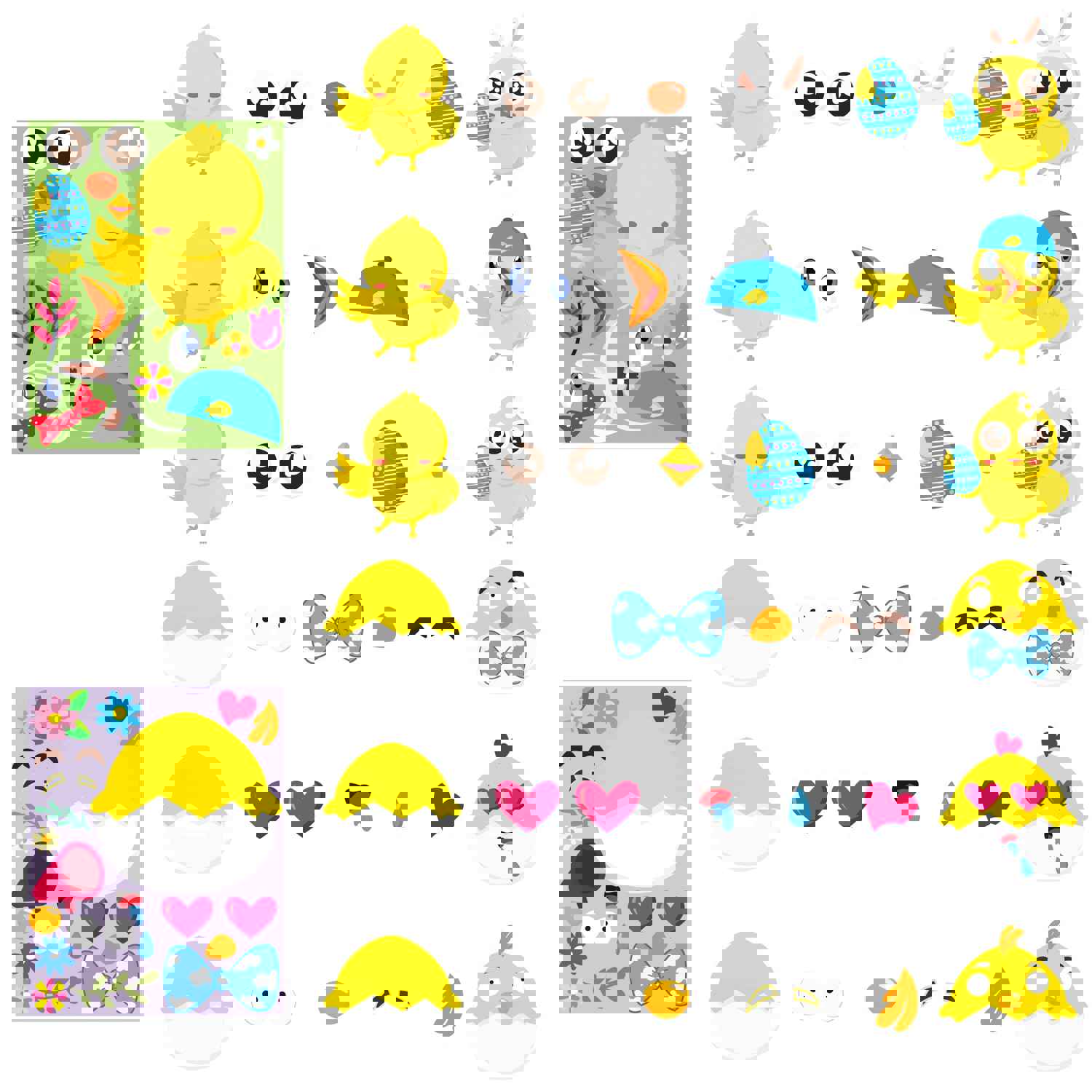 MALLMALL6 40Pcs Easter DIY Face Stickers Set - Easter Eggs, Bunnies, Chicks, Lamb, Flower Decorations for Party Favors, Games, and Crafts