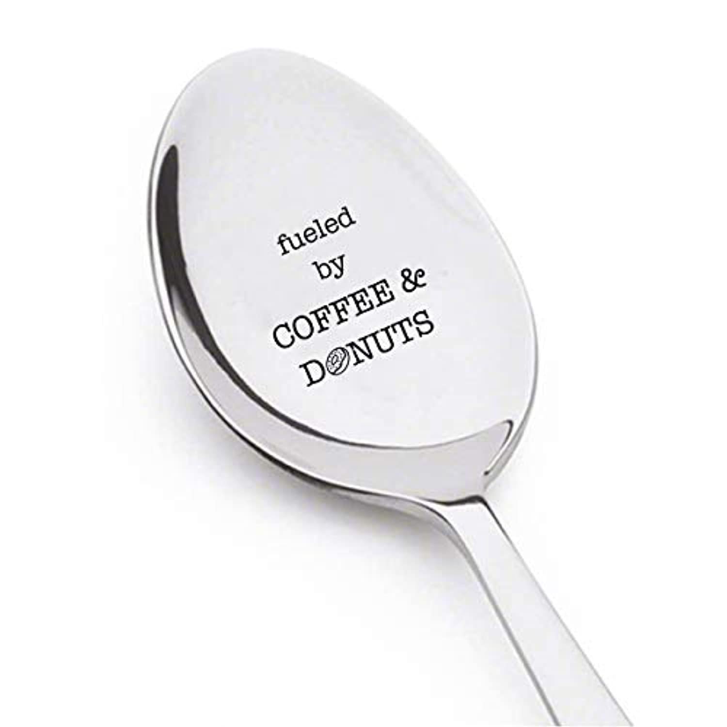 Fueled By Coffee And Donuts Engraved Stainless Steel Spoon - Perfect Gift for Coffee Lovers