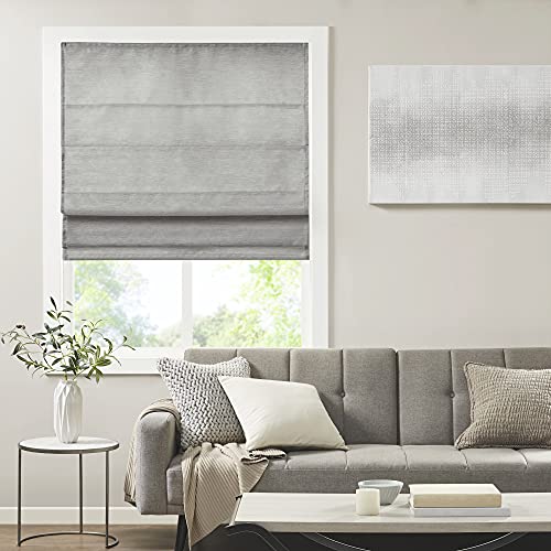 Madison Park Cordless Roman Shades - Como Grey, 27x64, Room Darkening, Energy Efficient