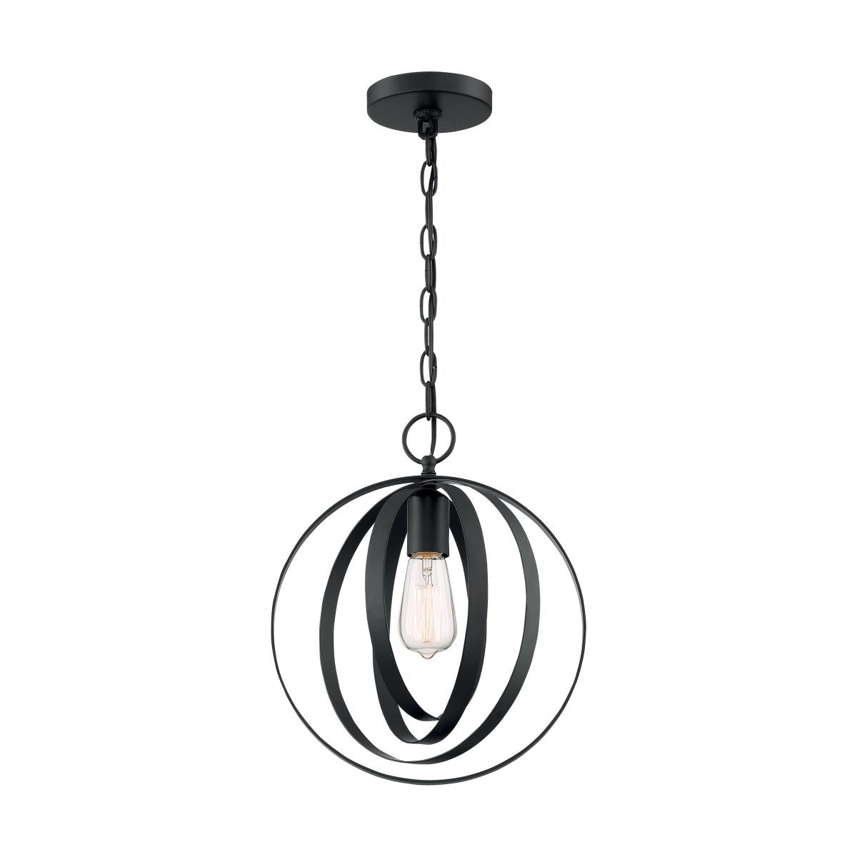 Pendleton Matte Black 1-Light Pendant - 12" Diameter with 48" Chain