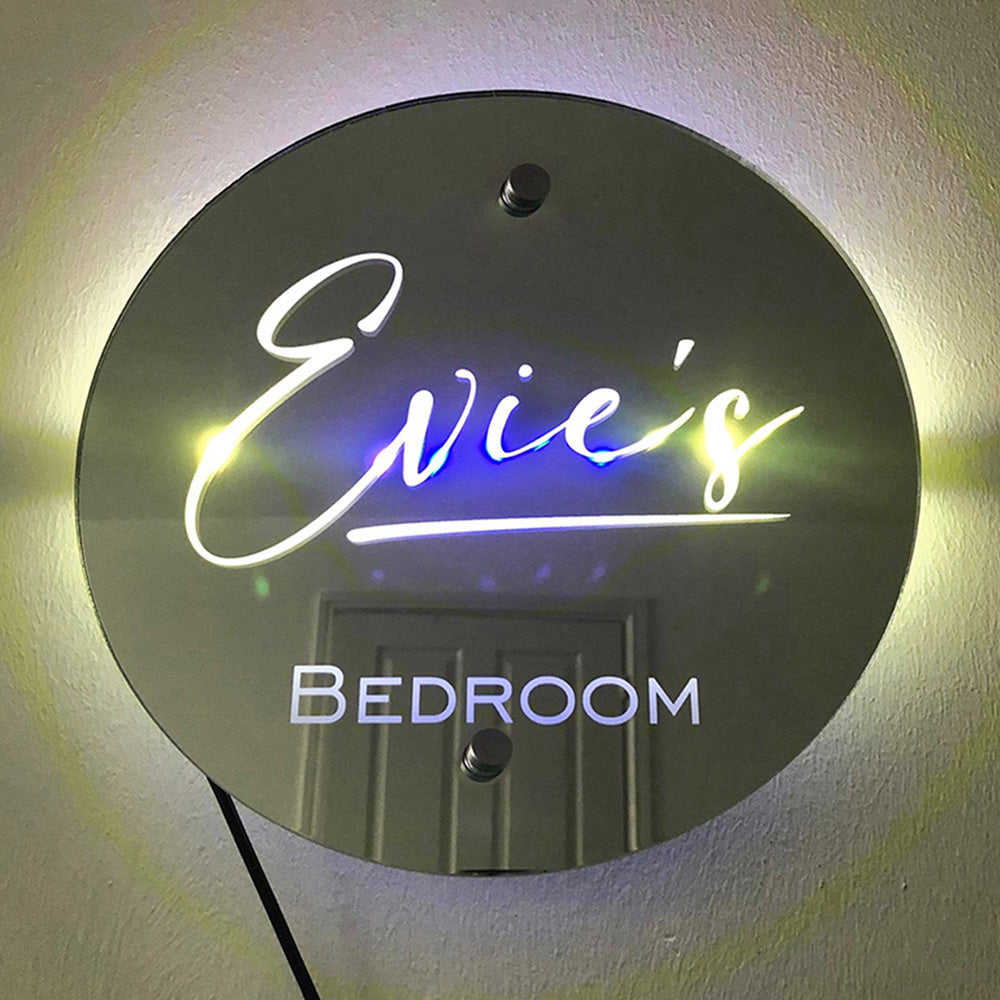 Custom Name Round Mirror Marquee Light - Personalized LED Wall Art Gift