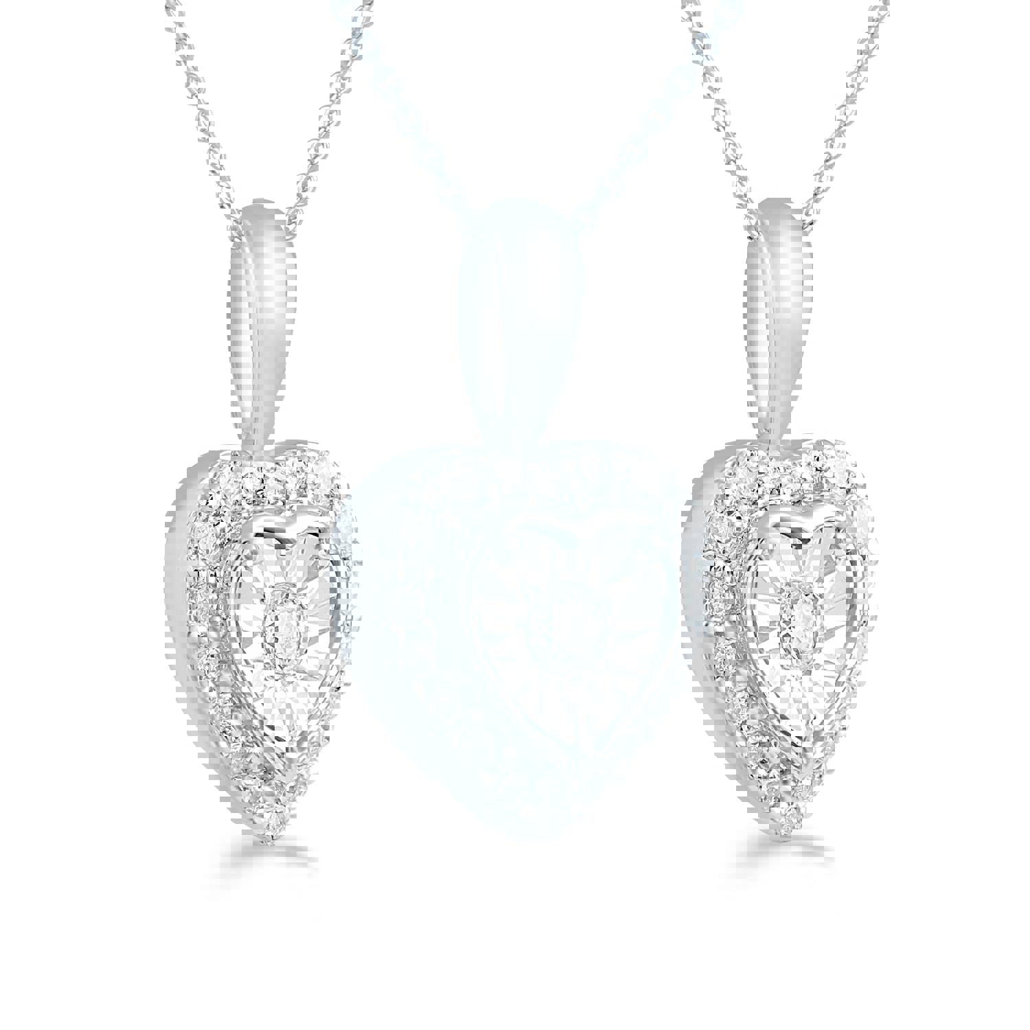 Set of 2: 3/8CT TW Diamond Heart Shaped Pendant & Earrings in Sterling Silver