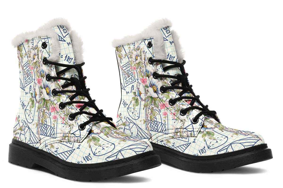Floral Math Symbols Winter Boots - Custom Printed, High-Quality Microsuede