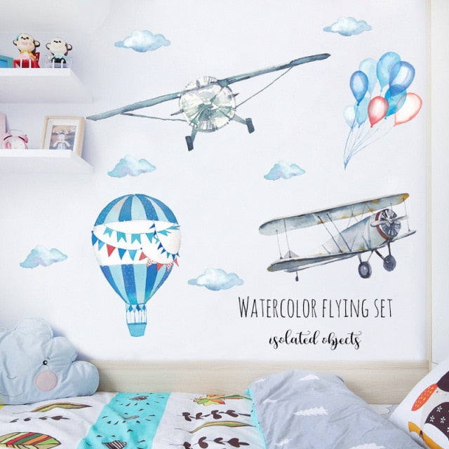 Qfdian Cartoon Cute Animals Hot Air Balloon Wall Stickers for Kids Room, Nursery, and Home Decor