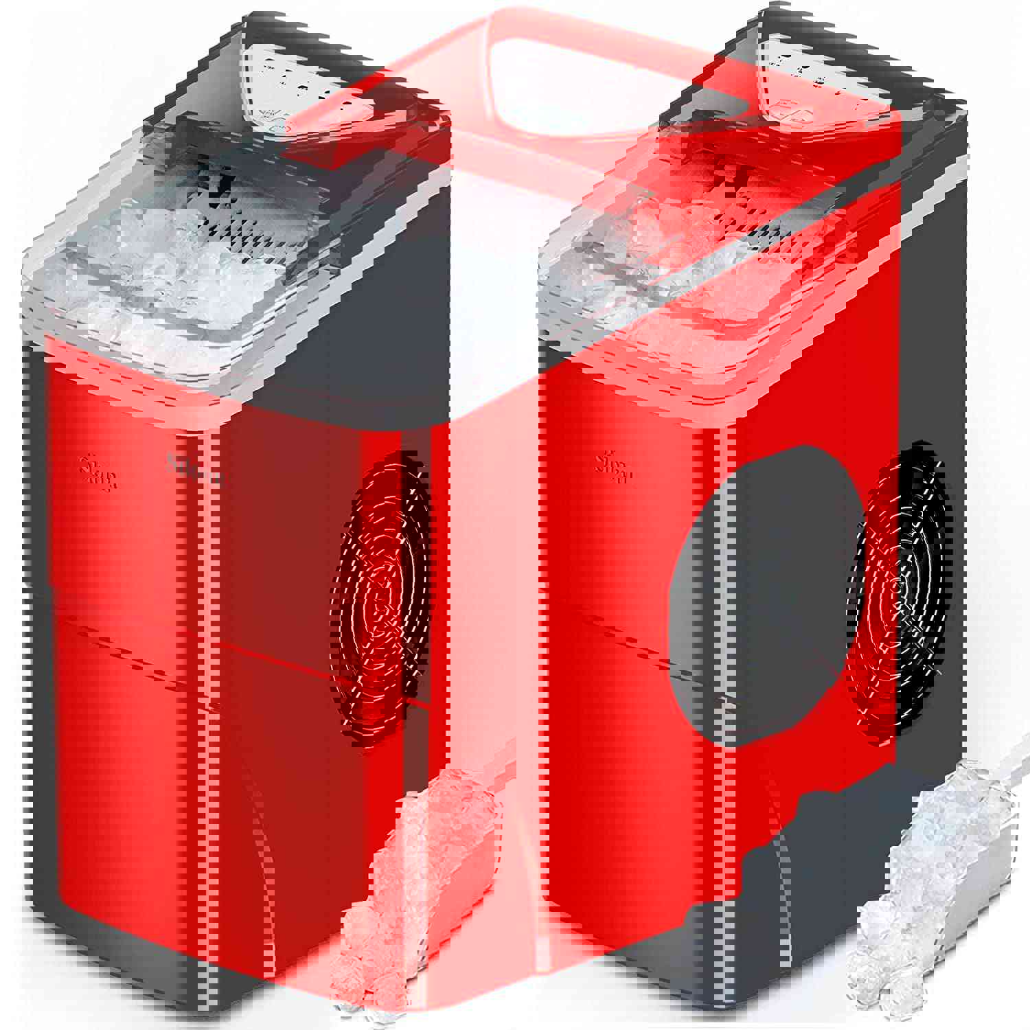 Silonn Countertop Ice Maker, 9 Cubes in 6 Mins, 26Lbs/24Hrs, Self-Cleaning with Ice Scoop & Basket, 2 Ice Sizes for Home/Office/Bar, Red