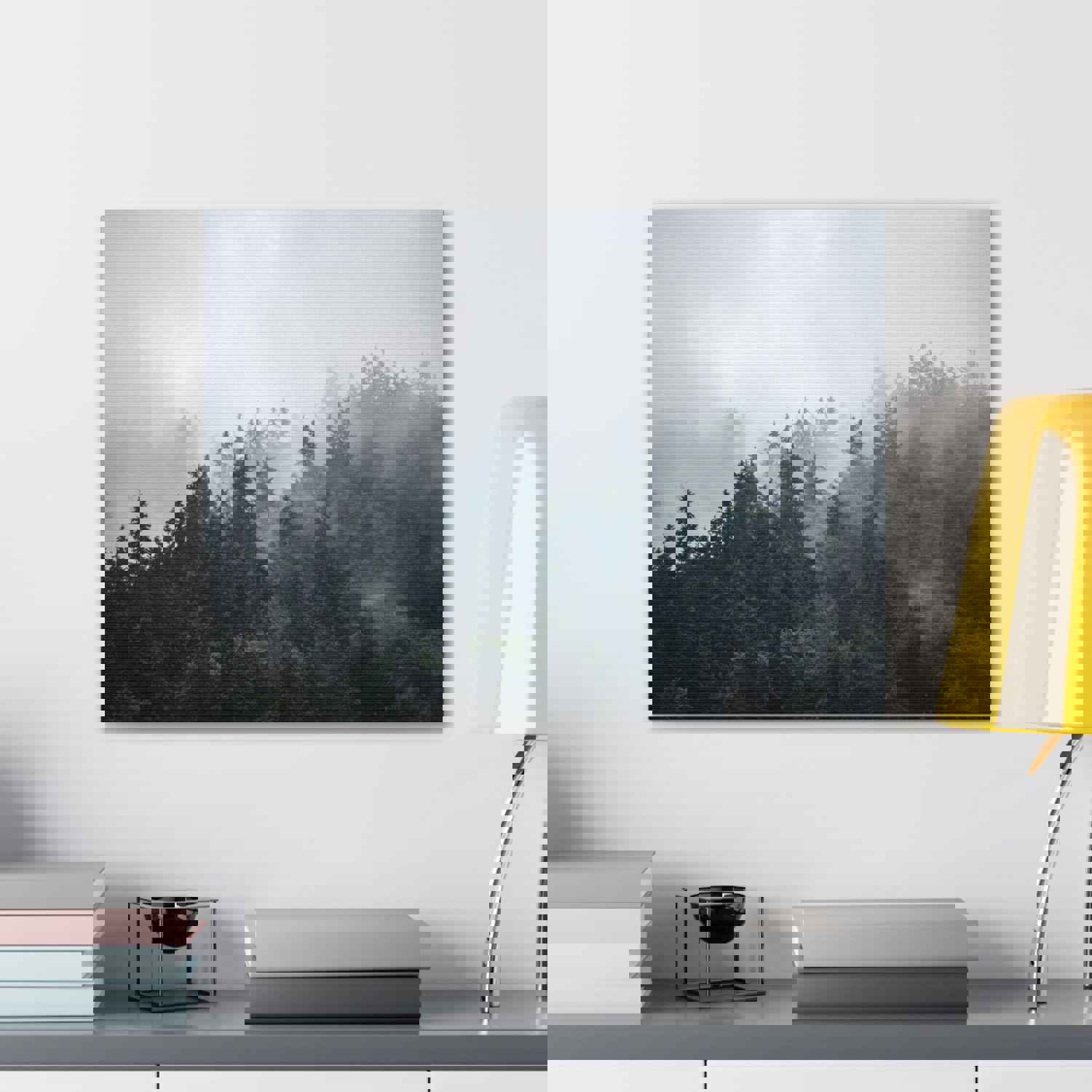 Foggy Pine Tree Green Forest Nature Wilderness Photography Canvas Wall Art for Home Decor Ready-to-Hang