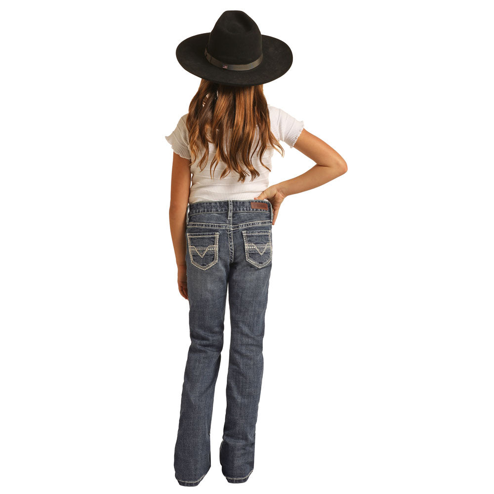 RRGD4MRZPP Rock & Roll Cowgirl Girls Boot Cut Jean With Embroidery Pocket
