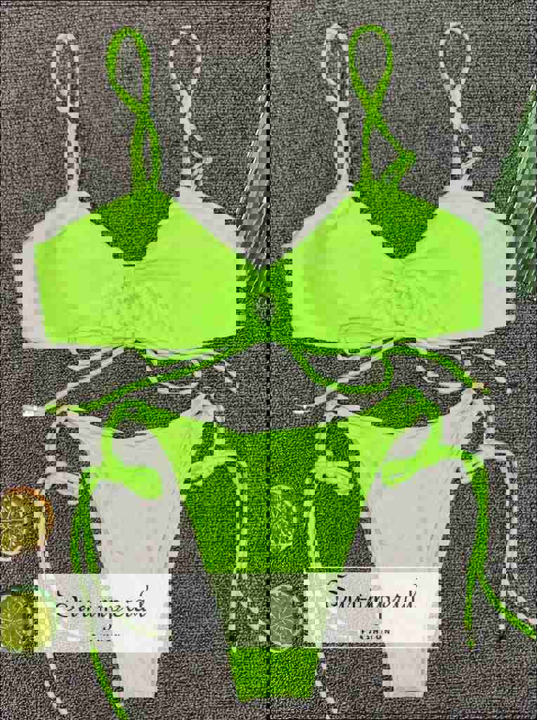 Scalloped String Bikini Swimsuit - Red Wine