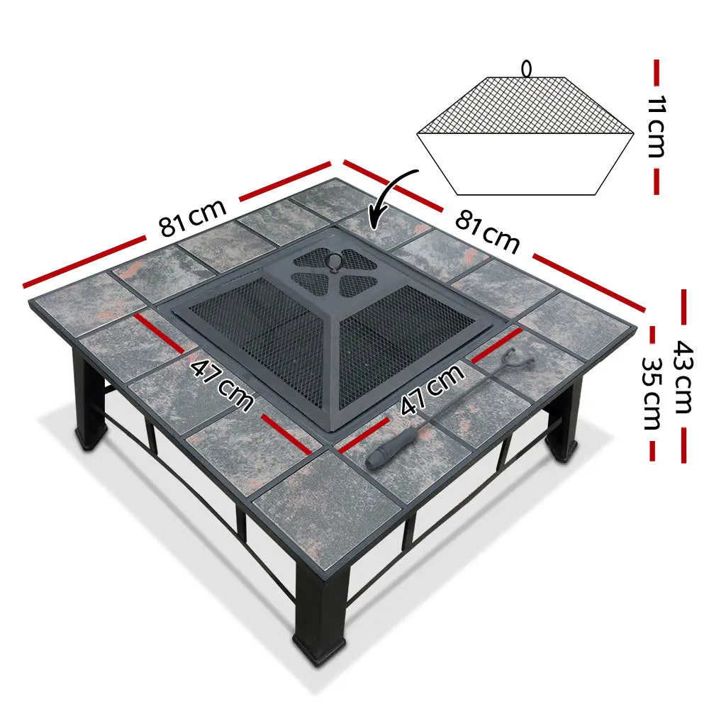 4-in-1 Fire Pit BBQ Grill Smoker Table for Outdoor Garden