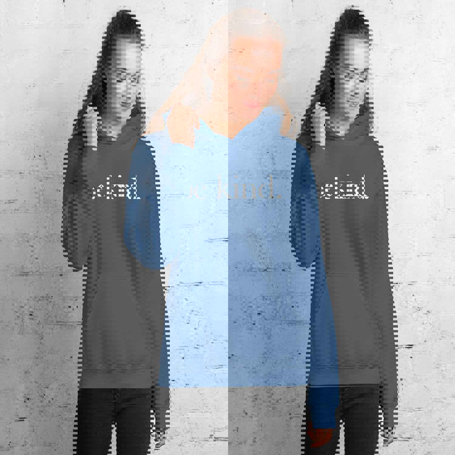 be kind. White Font Hoodie (Gildan) - Soft & Stylish for Cooler Evenings