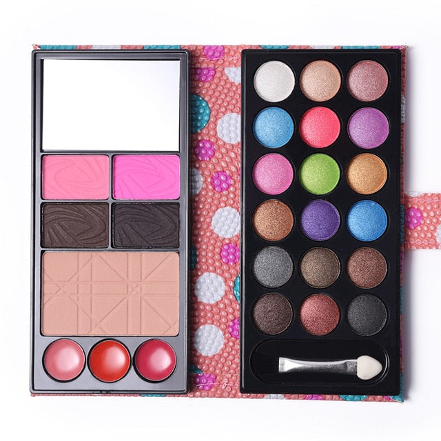 Women Beauty Cosmetic Kit - Matte Shimmer Eyeshadow Palette, Bronzer Blusher, Lipstick, Eyebrow & Face Powder Makeup Set