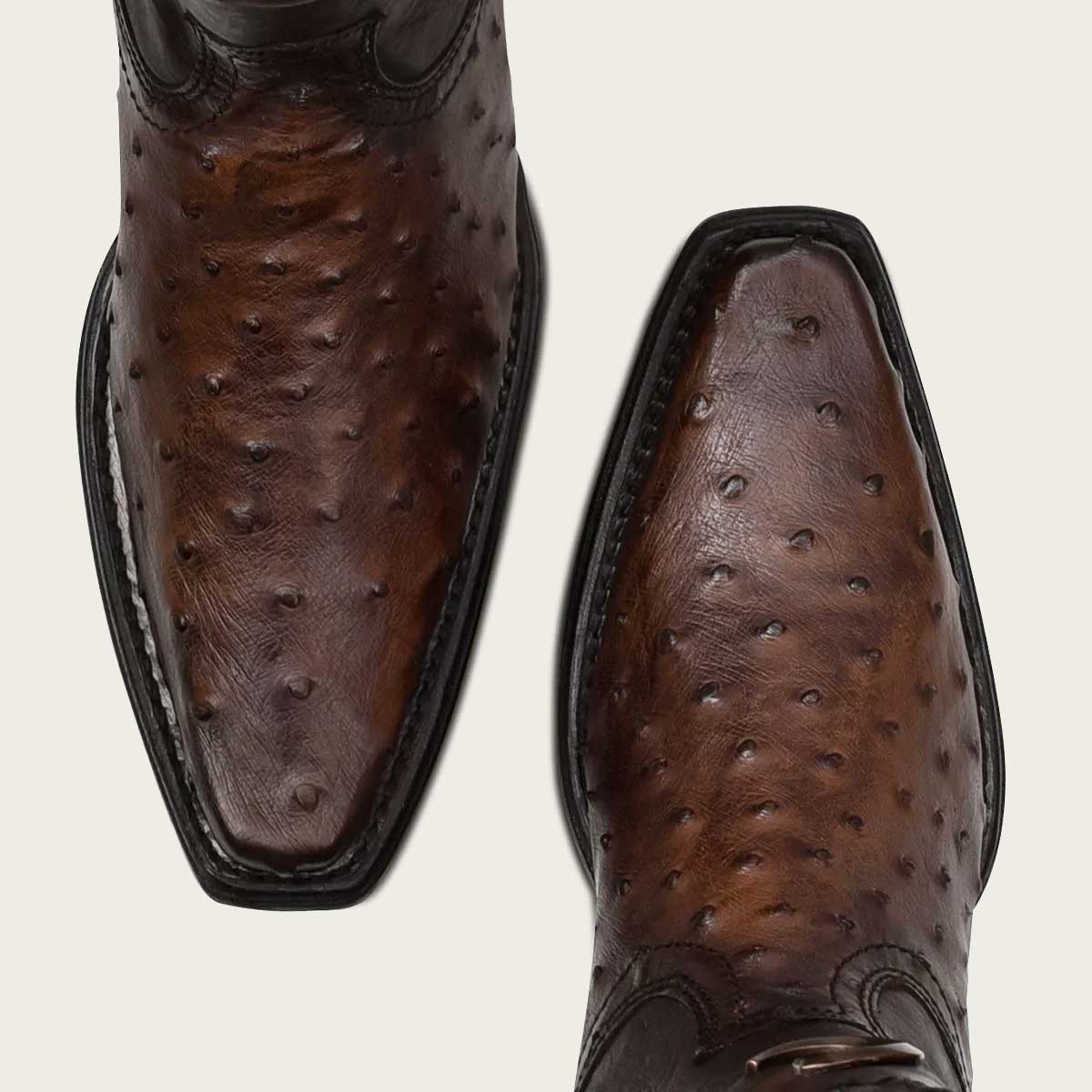 CUADRA Engraved Ostrich Leather Narrow Square Western Boot for Men