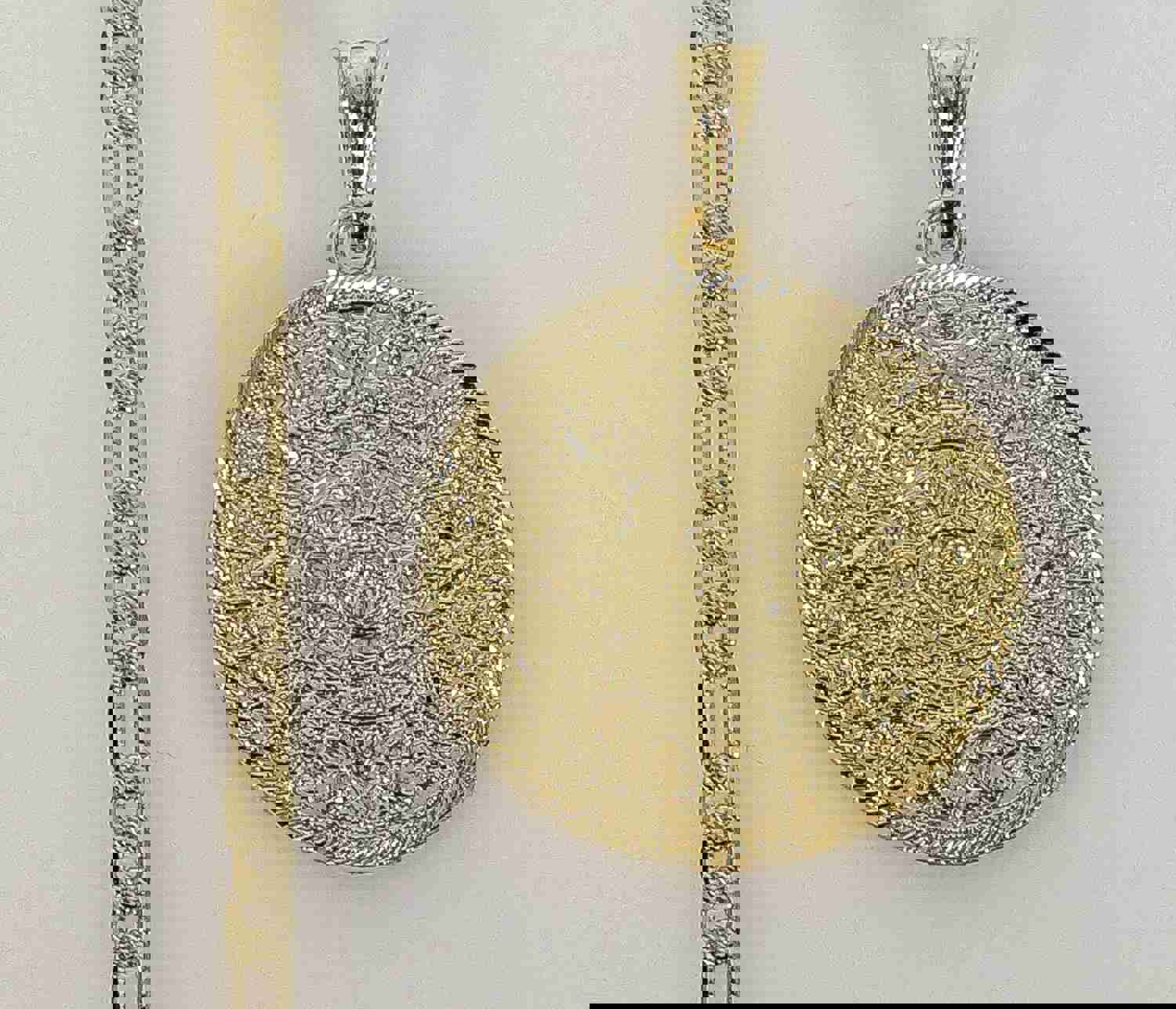 Plated Aztec Mayan Calendar 4mm 14K Diamond Figaro Chain Necklace