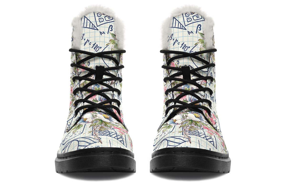 Floral Math Symbols Winter Boots - Custom Printed, High-Quality Microsuede