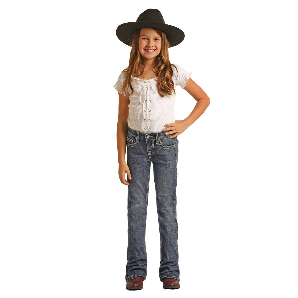 RRGD4MRZPP Rock & Roll Cowgirl Girls Boot Cut Jean With Embroidery Pocket