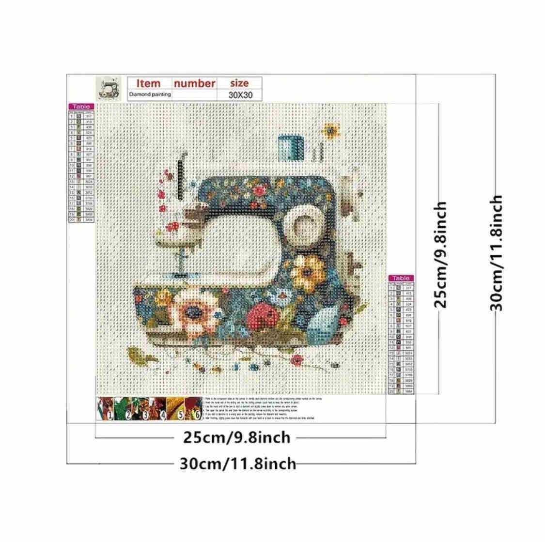 Diamond Painting Kit - Old Fashioned Vintage Sewing Machine Floral Design DIY Craft