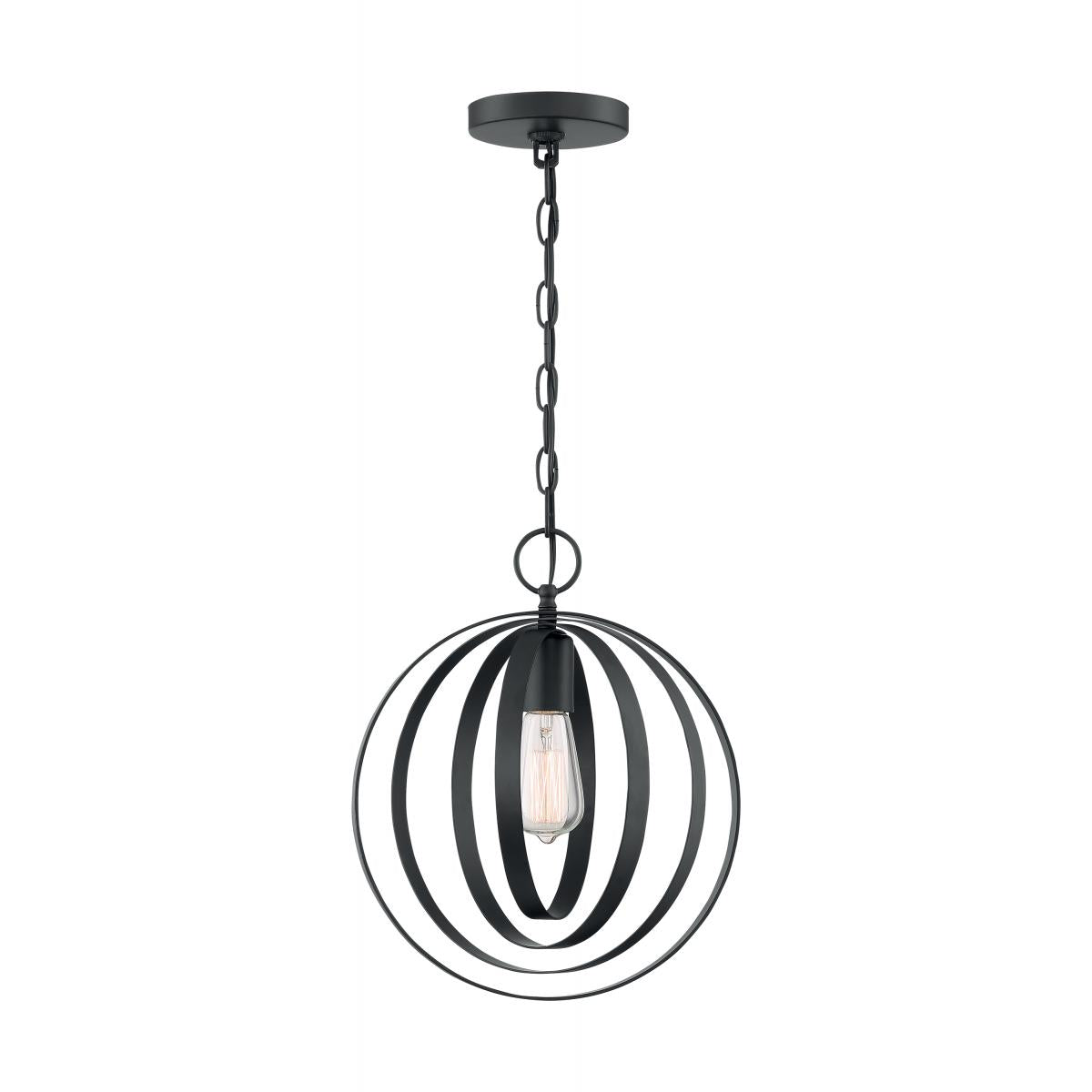 Pendleton Matte Black 1-Light Pendant - 12" Diameter with 48" Chain
