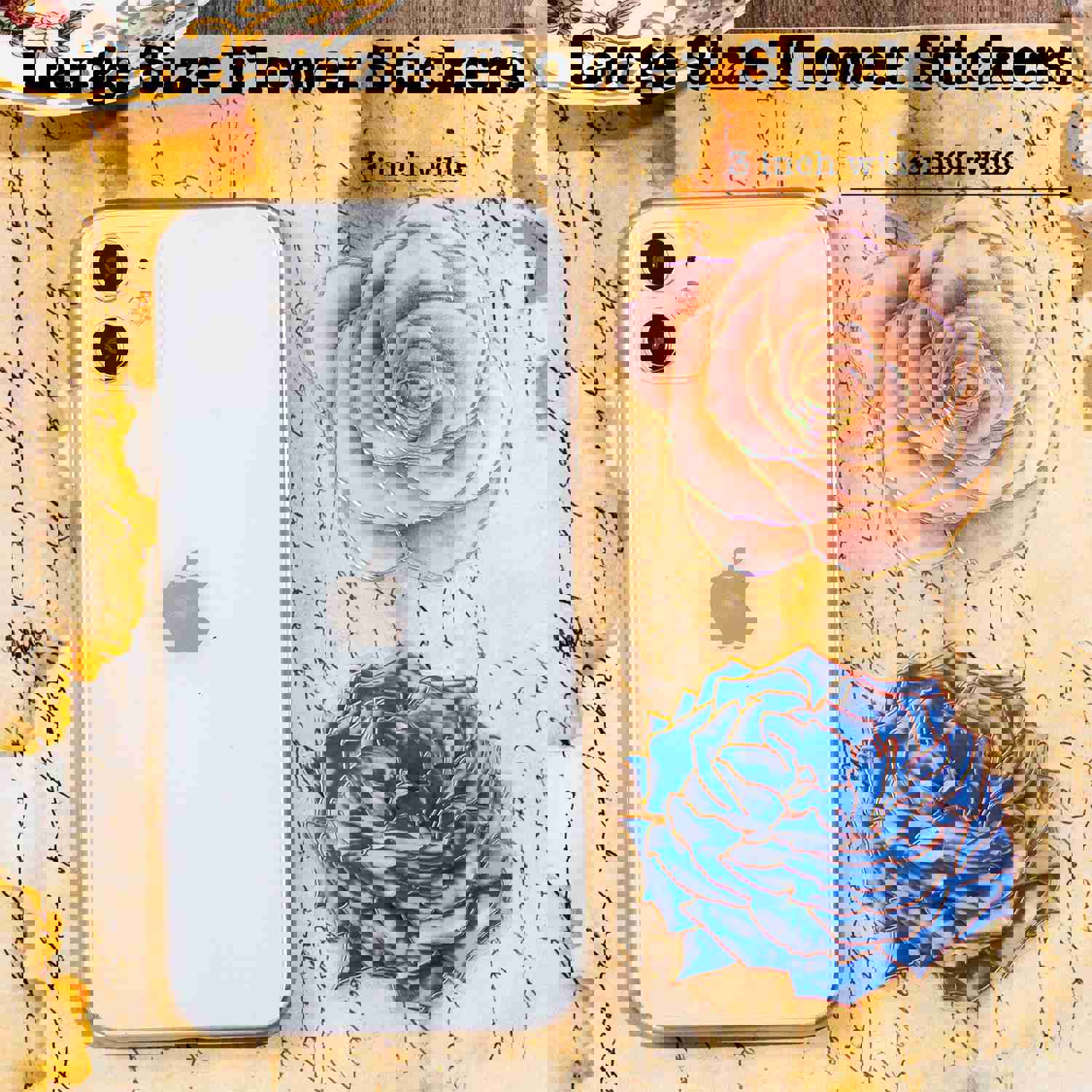 Knaid 80 Pieces Large Size Flower Stickers with Gold Holographic Outlines and Vibrant Colors