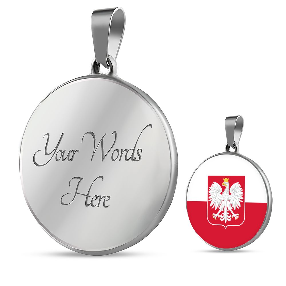 Polish Flag With Circle Pendant Necklace - Adjustable Surgical Steel & Shatterproof Glass