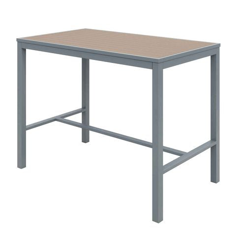 Eveleen Outdoor Bistro Patio Table Set with Four Mocha Barstools, 32 x 55 Inches, Mocha Color