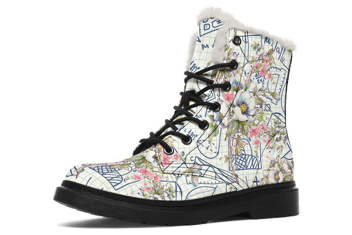 Floral Math Symbols Winter Boots - Custom Printed, High-Quality Microsuede