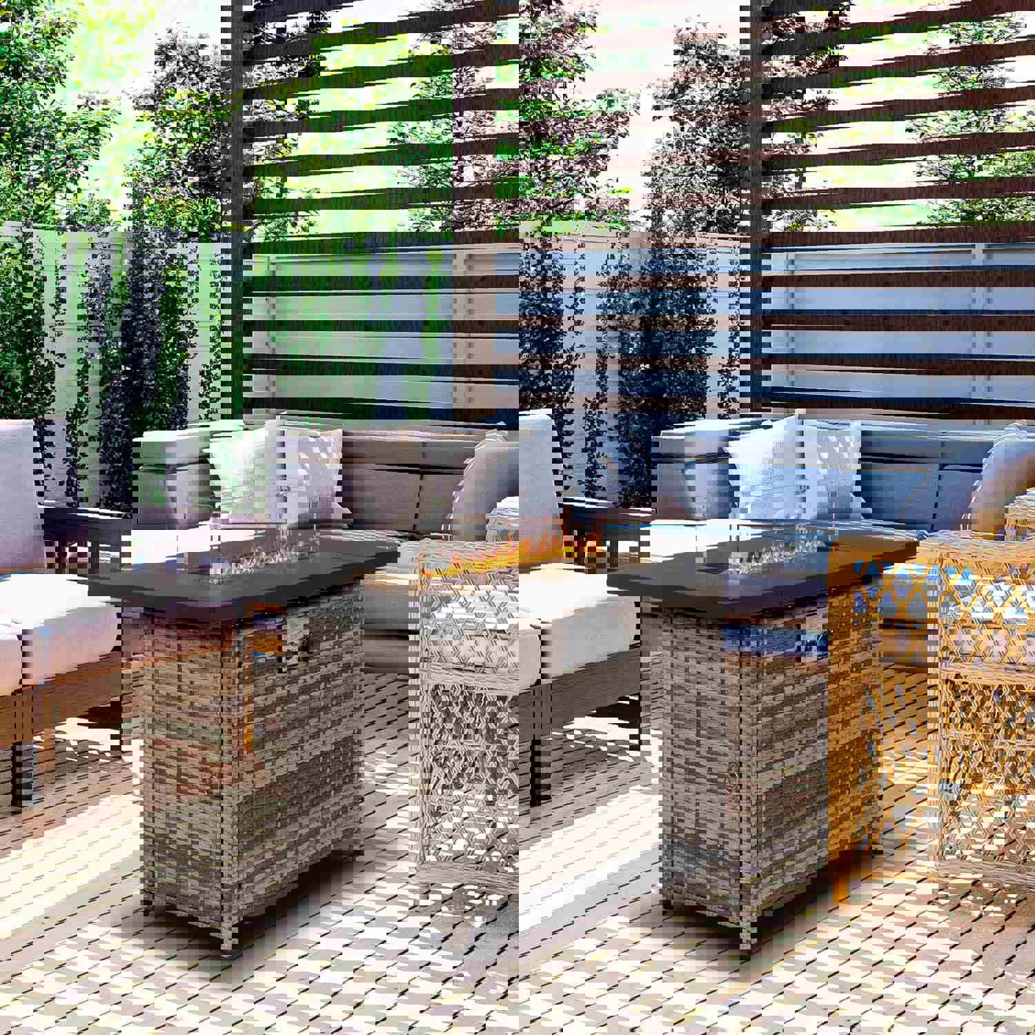 SEGMART 43 Propane Fire Pit, 50,000 BTU Auto-Ignition Gas Fire Pit Table with Rain Cover and Tempered Glass Wind Guard