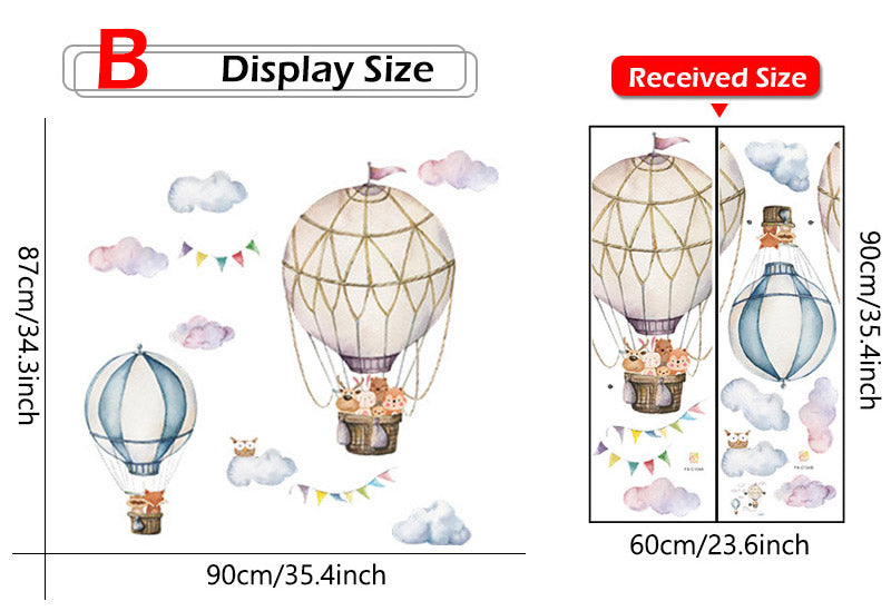 Qfdian Cartoon Cute Animals Hot Air Balloon Wall Stickers for Kids Room, Nursery, and Home Decor