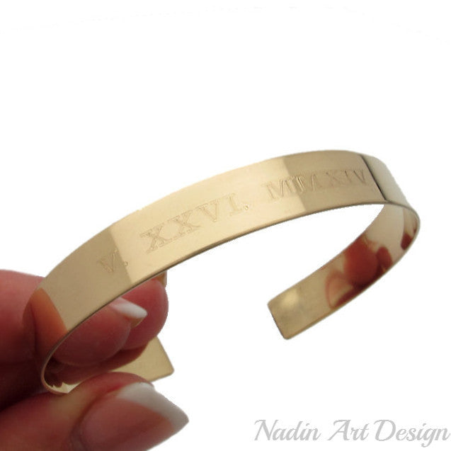 Custom Roman Numeral Gold Bracelet - Personalized Gift for Her
